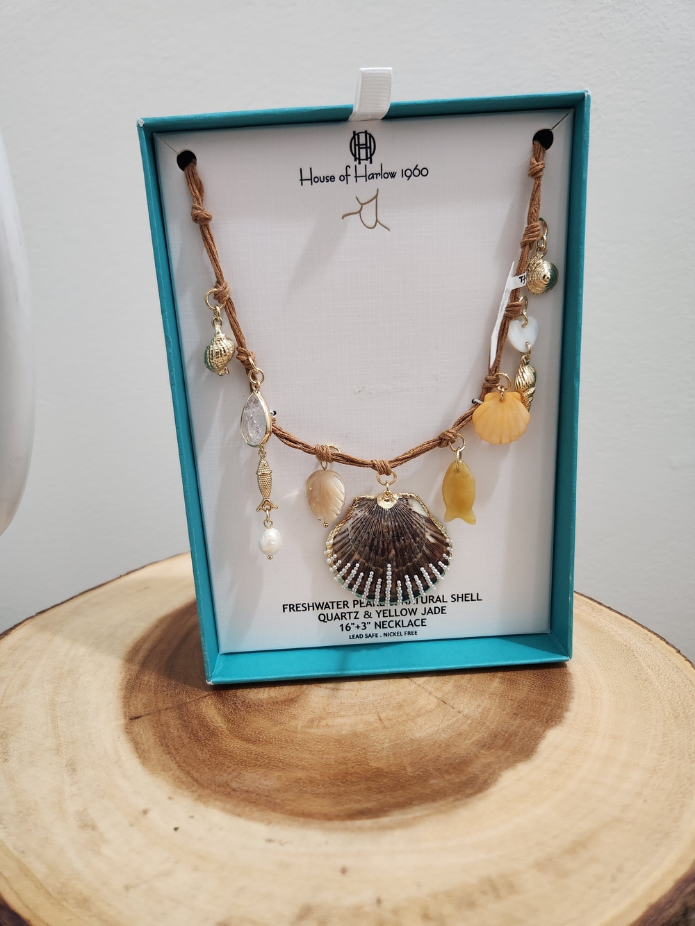 House of Harlow 1960 Gold-Tone Brown & Yellow Shell Charm Necklace